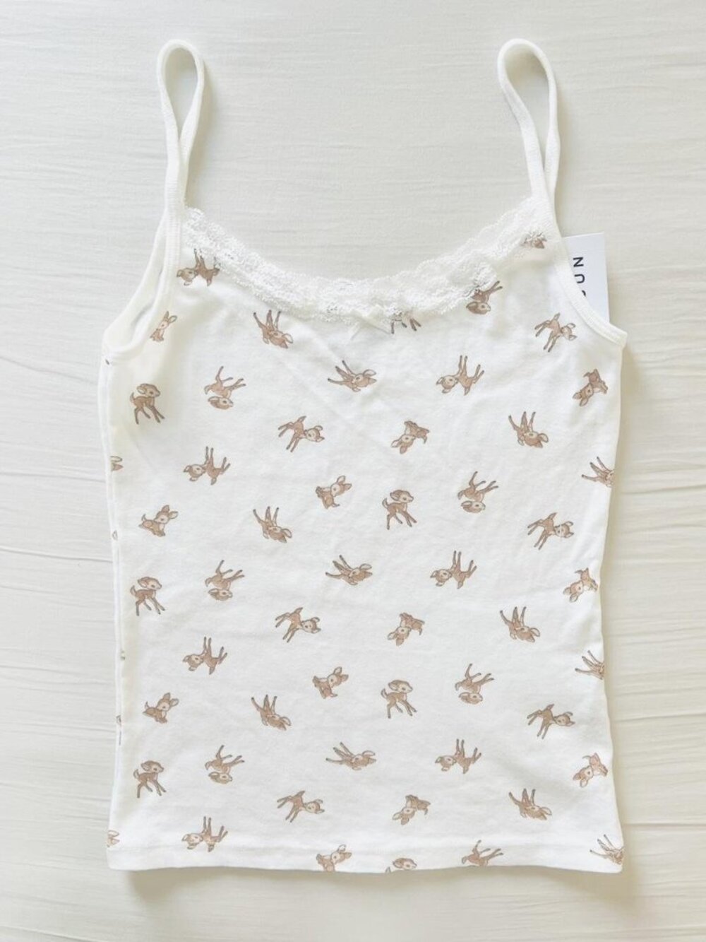 BNWT Brandy Melville-John Galt Brown Deer Graphic Lace Skylar Tank Top